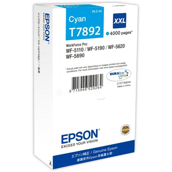 Epson Tintenpatrone T7892 XXL cyan C13T789240
