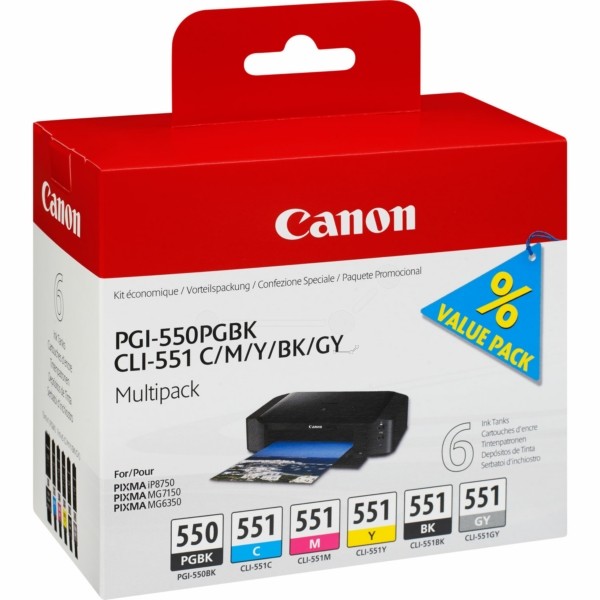 Canon Tintenpatrone PGI-550 CLI-551 BK,C,M,Y,GY 6496B005 MultiPack
